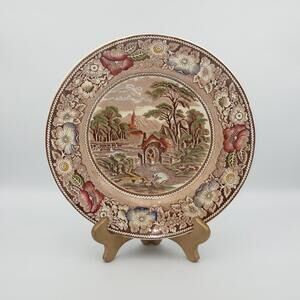 Vintage Rural England Plate W H Grindley Ltd | Brown Floral Transferware